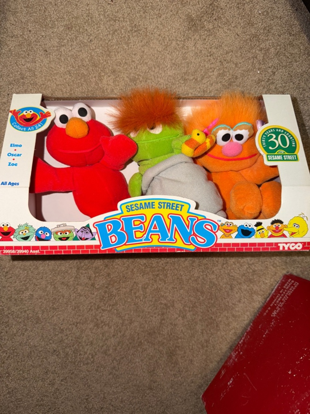 Sesame Street Beans Plush Trio - Elmo Red, Oscar Green, Zoe Orange by TYCO
